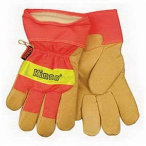 Kinco® Heatkeep® 1938-M High Visibility Men's General Purpose Gloves, Wing Thumb Style, M, Hi-Viz Orange, Easy-On™/Safety Cuff