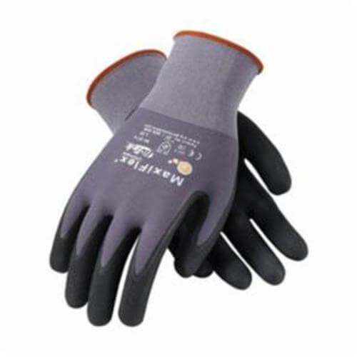 PIP® MaxiFlex® Ultimate™ 34-874/L General Purpose Gloves, Coated, L, Microfoam Nitrile Palm, 15 ga Nylon, Black/Gray