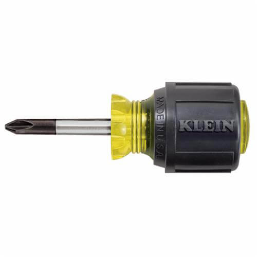 Klein® 603-1 Stubby Screwdriver, Cushion-Grip®, #2 Phillips® Point, 1-1/2 in Round Steel Shank, 3-7/16 in OAL, Rubber Handle