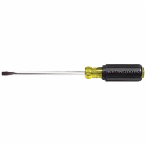 Klein® 605-10 Cabinet Screwdriver, Cushion-Grip®, 1/4 in Point, Steel Shank, 14-11/32 in OAL, Acetate Handle, Polished Chrome
