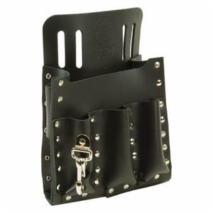Klein® 5127 6 pocket Tool Pouch, 2 in W Belt, For use with Plier, Screwdriver and Other Tool, Leather, Black