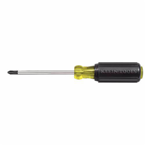 Klein® 603-4 Screwdriver, Cushion-Grip®, #2 Phillips® Point, 4 in Round Steel Shank, 8-1/4 in OAL, Acetate Handle, Polished Chrome