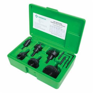 Greenlee® 628 Quick Change Hole Cutter Kit with Fixed Pockets, 7/8 in dia Min Cutter, 2-1/2 in dia Max Cutter, 8 pc