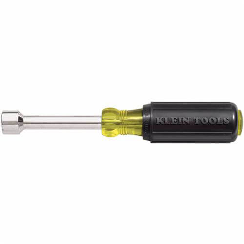 Klein® Cushion-Grip® 630-3/16 Nut Driver, 3/16 in, Hollow/Round Shank, Black/Yellow Cushion Grip Handle, Polished Chrome