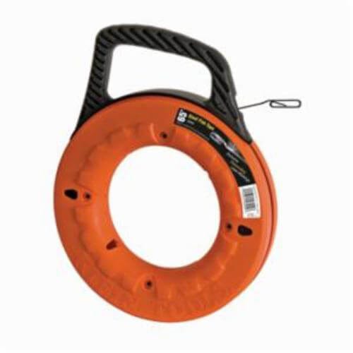 Klein® 56002 High Strength Wide Fish Tape, 0.125 in W x 0.62 in Thick Tape, 65 ft L Tape, Flat Profile, Steel Tape, Black/Orange