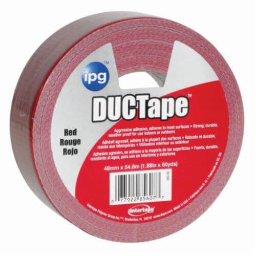 ipg® 77387 AC20 Colors Utility Grade Duct Tape, 54.8 m L x 48 mm W, 9 mil Thick, Natural Rubber/Resin Adhesive, Polyethylene Film Backing, Red