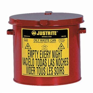 Justrite® 09200 Countertop Oily Waste Can, 2 gal Capacity, 9-5/8 in dia x 9-1/8 in H, Galvanized Steel, Red