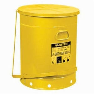 Justrite® 09700 Foot Operated Oily Waste Can, 21 gal Capacity, 18-3/8 in dia x 23-7/16 in H, Galvanized Steel, Red