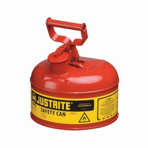 Justrite® 7110100 Type I Safety Can with Full Fisted Grip Handle, 1 gal Capacity, 9-1/2 in dia x 11 in H, Galvanized Steel, Red