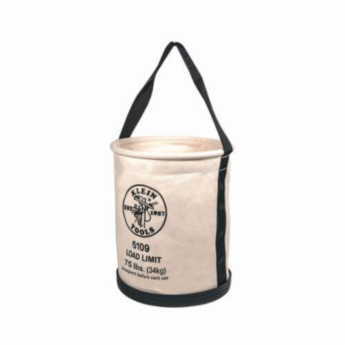 Klein® 5109 Wide Opening Straight Wall Bucket, 12 in dia, 15 in H, 1 Pocket, 75 lb Capacity, #6 Canvas, Natural