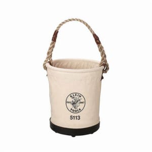 Klein® 5113 Heavy Duty Tapered Wall Bucket, 13 in H, 1 Pocket, #6 Canvas, Natural