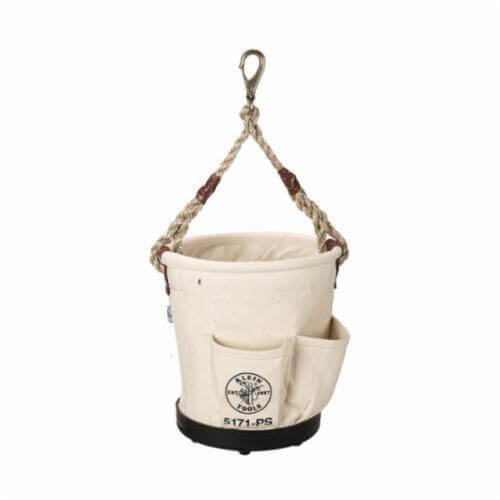 Klein® 5171PS Heavy Duty Tapered Wall Bucket, 12 in H, 4 pocket, #4 Canvas, Natural