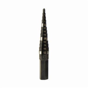 Klein® KTSB01 Step Drill Bit, 1/8 in dia Min Hole, 1/2 in dia Max Hole, Steel, 13 Hole Sizes, 3/8 in Shank