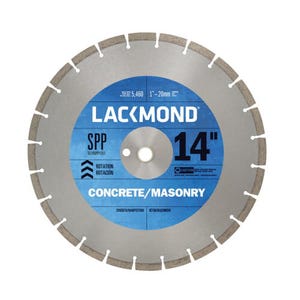 Lackmond® SG14SPP1251 Laser Weld Segmented diamond Blade, 14 in dia Blade, 1/8 in W, 1 in/20 mm Arbor/Shank, Dry/Wet Cutting