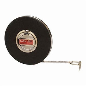 Lufkin® HW226 Banner® Tape Measure, 100 ft L x 3/8 in W Blade, Steel Blade, 1/8ths Graduation