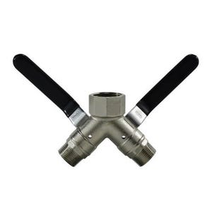 MMM 947126 3-Way Vented Ball Valve, 1 x 3/4 in Nominal, MNPT x FNPT End Style, Brass Body, Full Port, PTFE Seat/Viton® O-Ring Soft goods, Import
