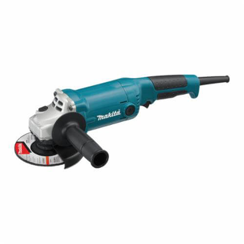 Makita® GA5010Z Angle Grinder Kit with AC/DC Switch, 5 in dia Wheel, 5/8-11 UNC Arbor/Shank, 120 VAC, Blue/Black, Rear Trigger Switch