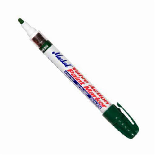 Markal® 096826 Valve Action® Liquid Paint Marker, 1/8 in Bullet/Medium Tip, Fiber Nib/Metal Barrel, Green