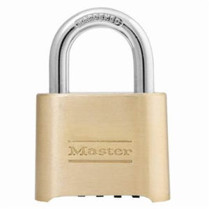 Master Lock® 175 Combination Resettable Safety Padlock, Keyless Key, 5/16 in Shackle, Laminated Steel Body, Combination Locking