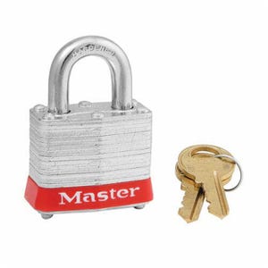 Master Lock® 3RED Safety Padlock, Different Key, Red Bumper, Reinforced Laminated Steel Body