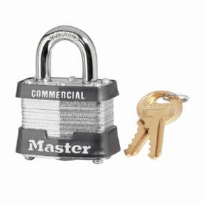 Master Lock® 3KD Commercial Grade Non-Rekeyable Safety Padlock, Keyed Different Key, 9/32 in Shackle, Laminated Steel Body