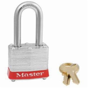 Master Lock® 3LFRED Safety Padlock, Different Key, Red Bumper, Reinforced Laminated Steel Body
