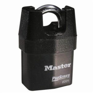 Master Lock® 6321D Rekeyable Safety Padlock, Keyed Different Key, 5/16 in Shackle, Laminated Steel Body, Black, 5-Pin Tumbler Locking