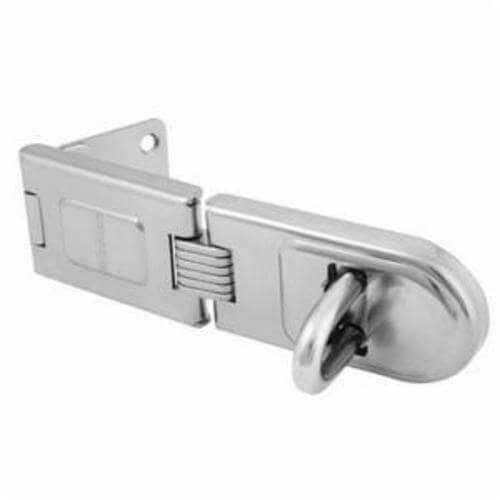 Master Lock® Hinge Hasp, Single, 6-1/4 in Length, 7/16 in Shackle Dia, Hardened Steel, Zinc Plated
