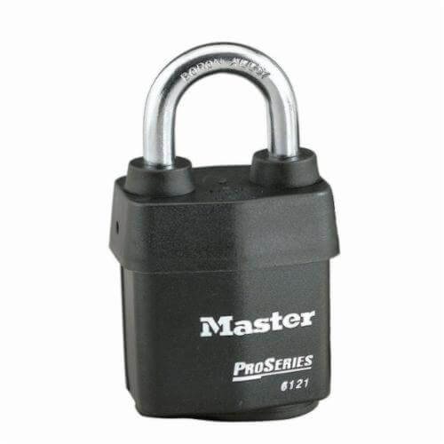 Master Lock® 6121KA Weather Tough® ProSeries® Rekeyable Safety Padlock, Alike Key, 5/16 in Shackle, Laminated Steel Body, Black