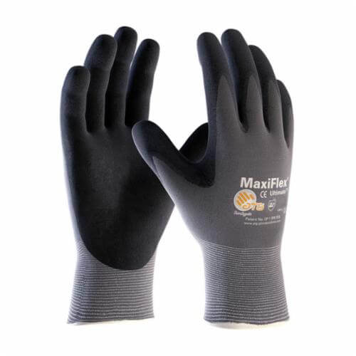 PIP® MaxiFlex® Ultimate™ 34-874/M General Purpose Gloves, Coated, M, Microfoam Nitrile Palm, 15 ga Nylon, Black/Gray