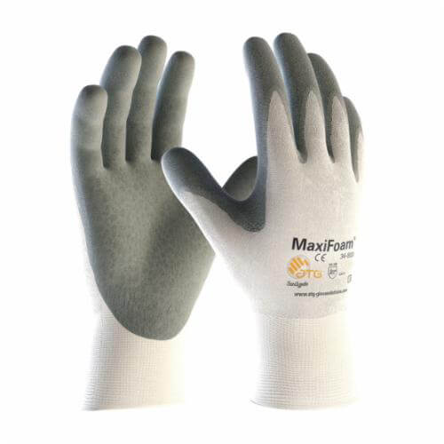 PIP® MaxiFoam® 34-800/S Premium General Purpose Gloves, Coated, S, Microfoam Nitrile Palm, 15 ga Nylon, Gray/White