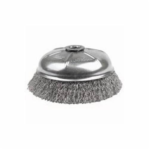 Weiler® 14166 Mighty-Mite® Internal Nut Cup Brush, 6 in dia Brush, 5/8-11 UNC Arbor Hole, 0.02 in dia Filament/Wire
