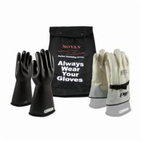 Novax® 150-SK-1/10-KIT Insulating Unisex Electrical Safety Gloves Kit, Size 10, Cowhide Leather/Natural Rubber, 14 in L