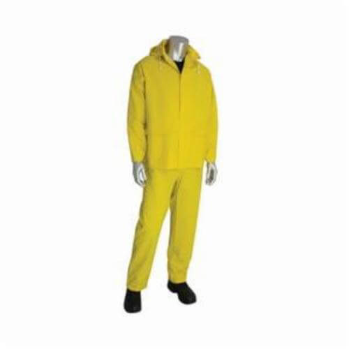 PIP® 201-350M Base35™ 3 pc Premium Rain Suit, M, Yellow, Polyester/PVC, 47 in Waist, 29-1/2 in L Inseam, Detachable Hood