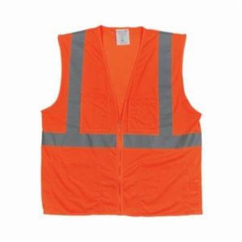PIP® 302-MVGZ4POR-L Safety Vest, L, Hi-Viz Orange, Polyester Mesh, Zipper Closure, 4 Pockets, ANSI Class: Class 2, Specifications Met: ANSI 107 Type R