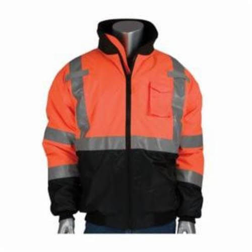PIP® 333-1740-OR/XL Bomber Jacket, Black/Hi-Viz Orange, Polyester, 59 in Chest, Resists: Water, ANSI Type R Class 3