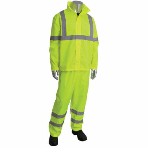 PIP® 353-1000LY-L/XL Viz™ 2 pc Rain Suit Set, L to XL, Hi-Viz Yellow, Polyester, 48 in Waist, 32 in L Inseam, Concealable Hood