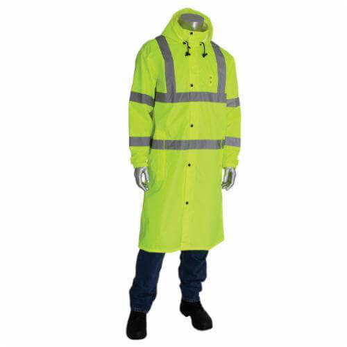 PIP® 353-1048-LY/L Viz™ All Purpose Waterproof Rain Coat, L, Hi-Viz Lime Yellow, 150D Polyester Coated with Polyurethane