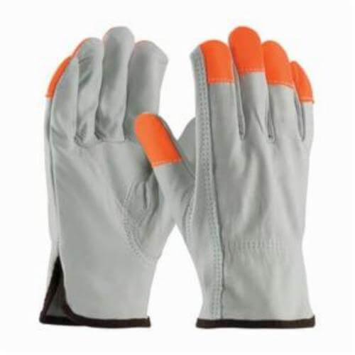 PIP® 68-163HV/XXL Regular Grade General Purpose Gloves, Drivers, 2XL, Top Grain Cowhide Leather Palm, Hi-Viz Orange/Natural