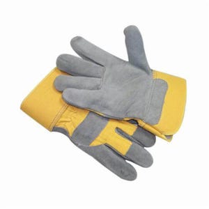 PIP® 81-7563YB Gold A-Grade Men's Leather Palm Gloves, Split Cowhide Leather Palm, Gold/Gray, Gunn Cut/Wing Thumb, Large