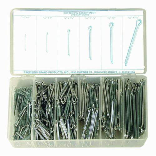 Precision Brand® 12905 Cotter Pin Assortment, 600 pc, Low Carbon Steel, Plated
