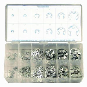 Precision Brand® 12910 E-Clip Assortment, 265 pc, Steel, Plain, 1/8 to 7/8 in