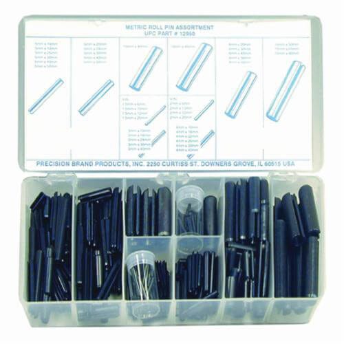 Precision Brand® 12960 Roll Pin Assortment, 287 pc, Spring Steel, Plain