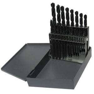 Qualtech DWD21J-LH-SET 2-Flute Jobber Length Drill Set, 1/16 in Min Drill Bit, 3/8 in Max Drill Bit, 118° Drill Point Angle, 21 pc, HSS, Black Oxide