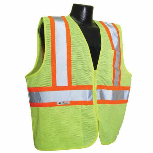 Radians® SV225-2ZGM-L Economy Fire-Resistant Self-Extinguishing Safety Vest with 2-Tone Trim, L, Hi-Viz Green, Polyester Mesh