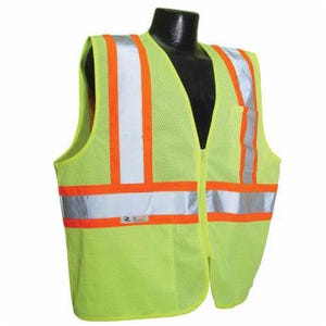 Radians® SV225-2ZGM-4X Economy Fire-Resistant Self-Extinguishing Safety Vest with 2-Tone Trim, 4XL, Hi-Viz Green, Polyester Mesh