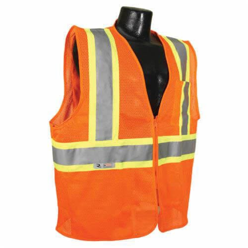 Radians® SV225-2ZOM-M Economy Fire-Resistant Self-Extinguishing Safety Vest with 2-Tone Trim, M, Hi-Viz Orange, Polyester Mesh