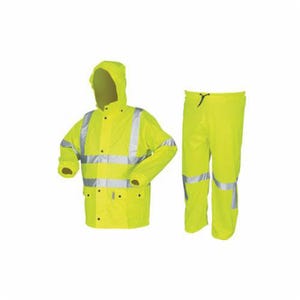 MCR Safety 5182XL Luminatorâ„¢ 5182 2 pc Rainwear suit, Unisex, XL, Fluorescent Lime, Polyurethane, 50 in Waist, 32-1/2 in L Inseam, Attached Hood