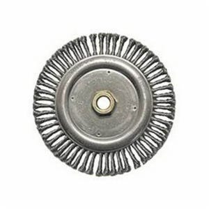 Weiler® 09100 Roughneck® Narrow Face Wheel Brush with Nut, 7 in dia Brush, 0.014 in dia Stringer Bead Knot Filament/Wire