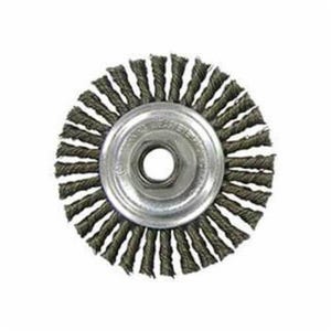 Weiler® 36218 Vortec Pro® Narrow Face Wheel Brush with Nut, 4 in dia Brush, 0.02 in dia Stringer Bead Knot Filament/Wire